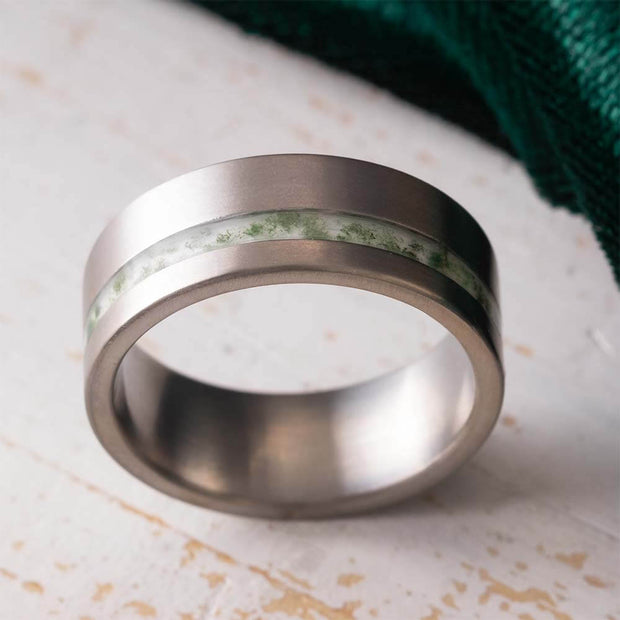 Moss Agate Ring in Titanium