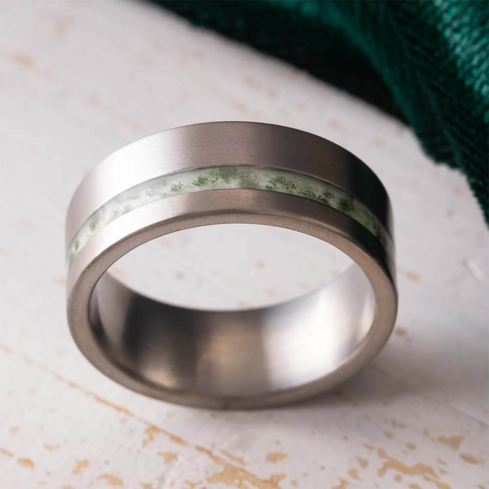 Moss Agate Ring in Titanium