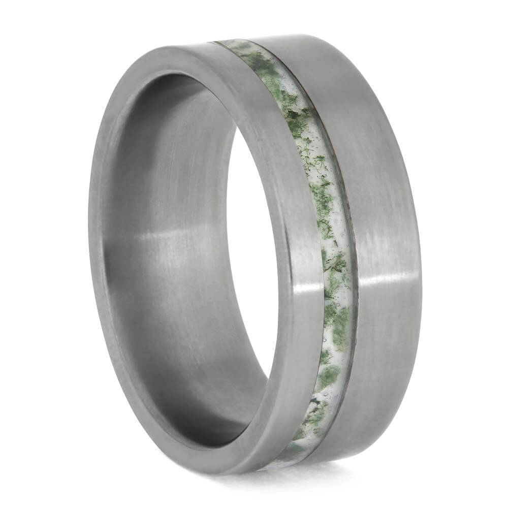 Handmade Wedding Band with Moss Agate