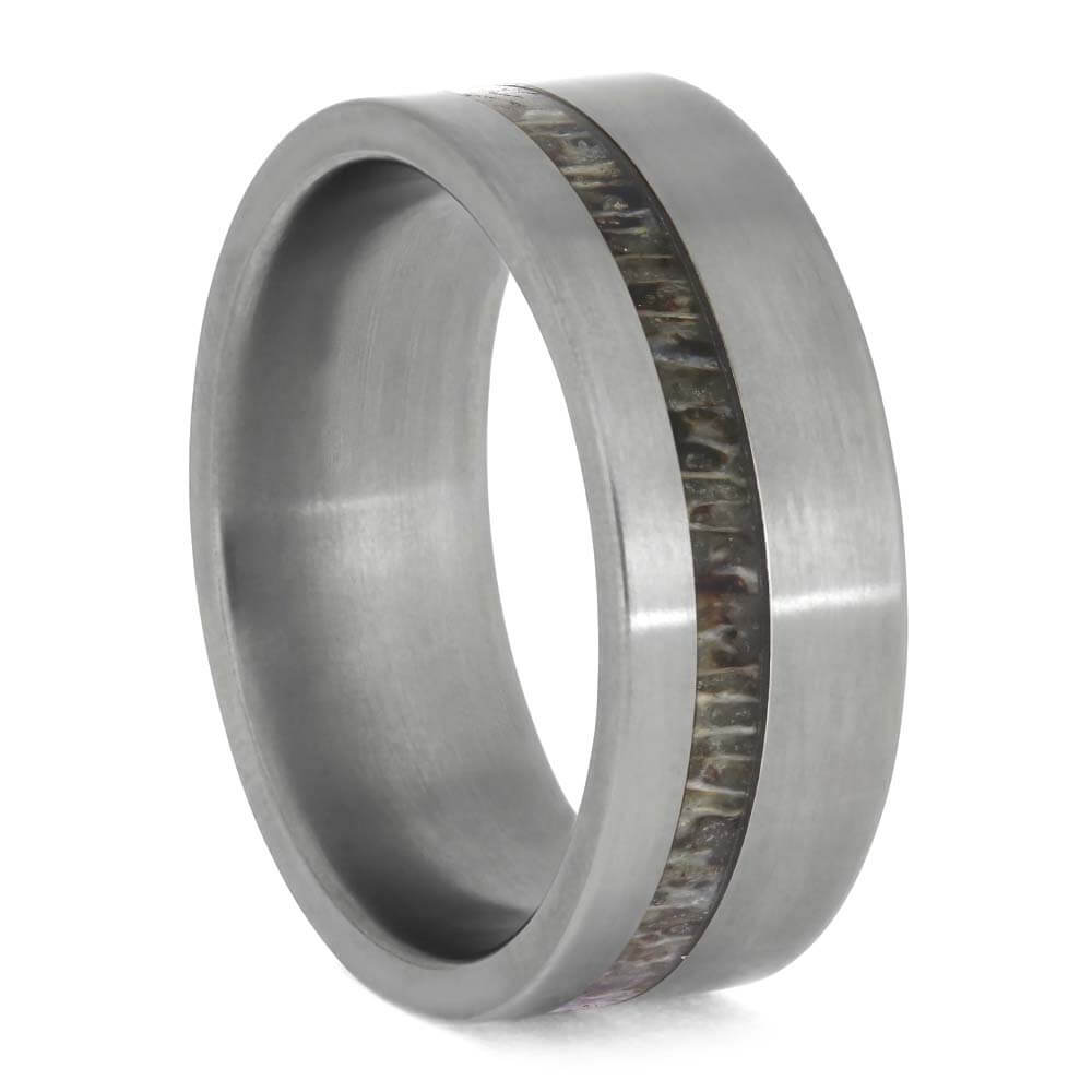 Simple Titanium Ring with Deer Antler