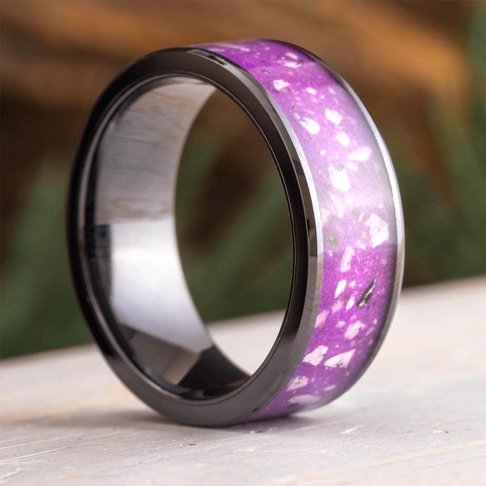 Purple Memorial Ring with Enamel and Ashes