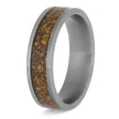 Ring with brown inlay and brushed metal finish on a white background