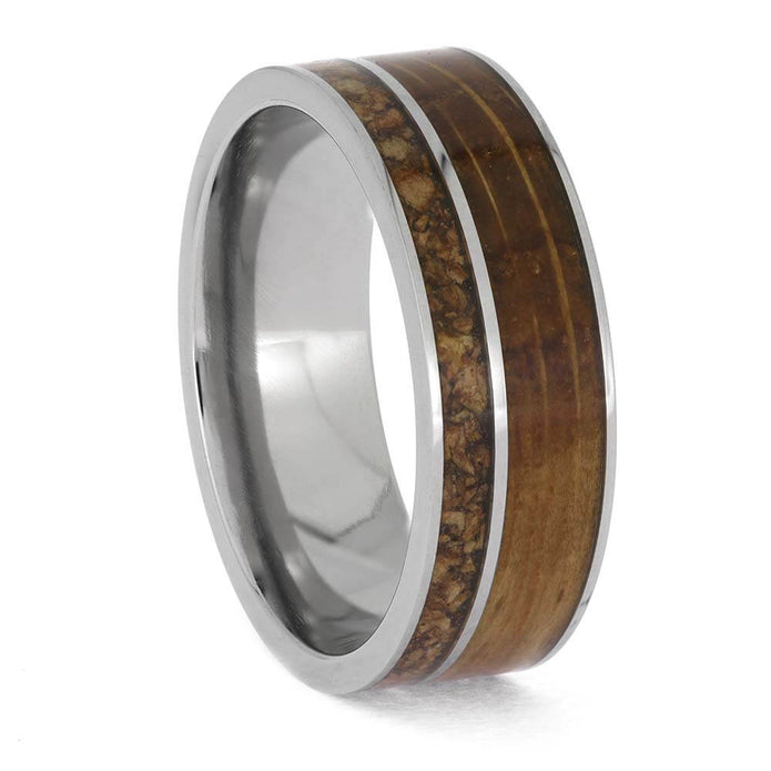 Ring with wooden inlay on a white background