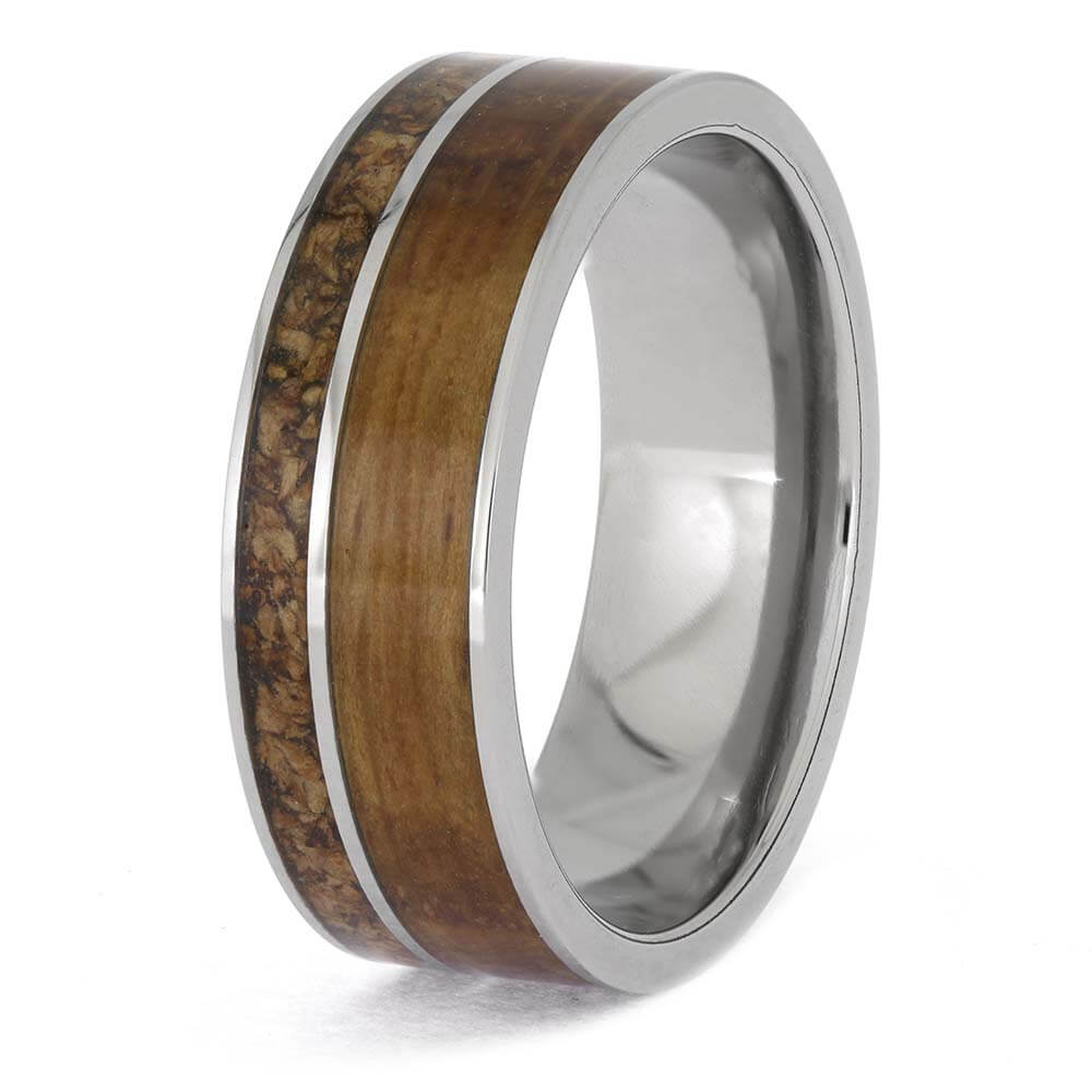 Titanium Ring with Tequila Oak Wood and Wine Cork