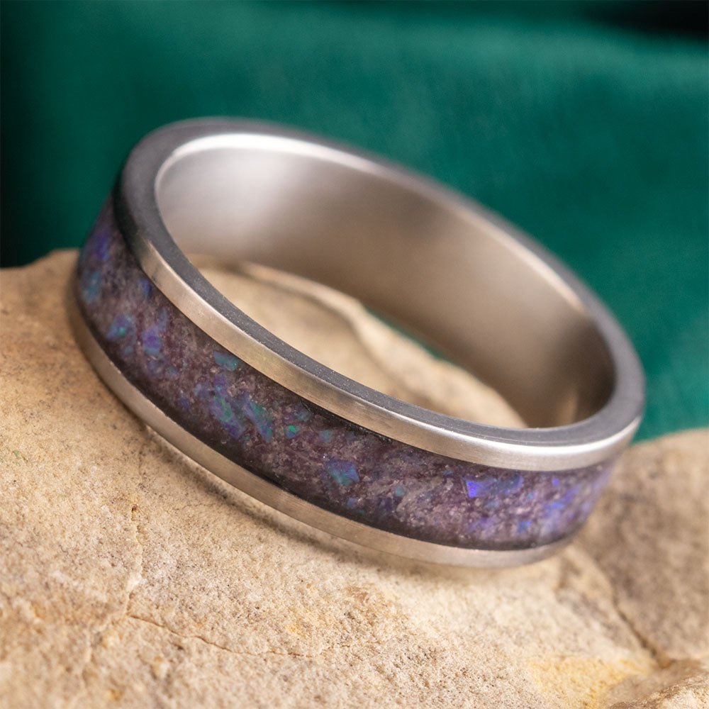 June Birthstone Wedding Band with Alexandrite Inlay