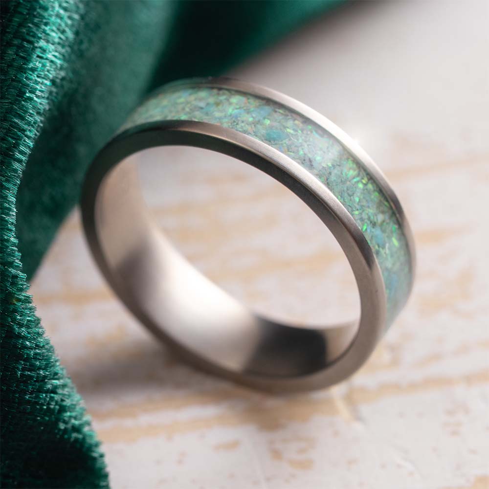 Synthetic Opal and Kingman Turquoise Wedding Band