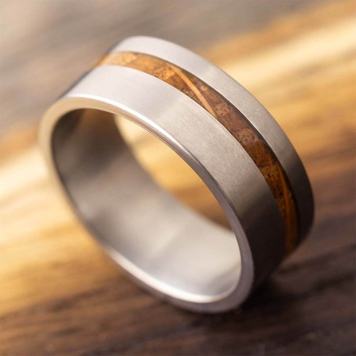 Whiskey Barrel Oak Wood Ring in Titanium
