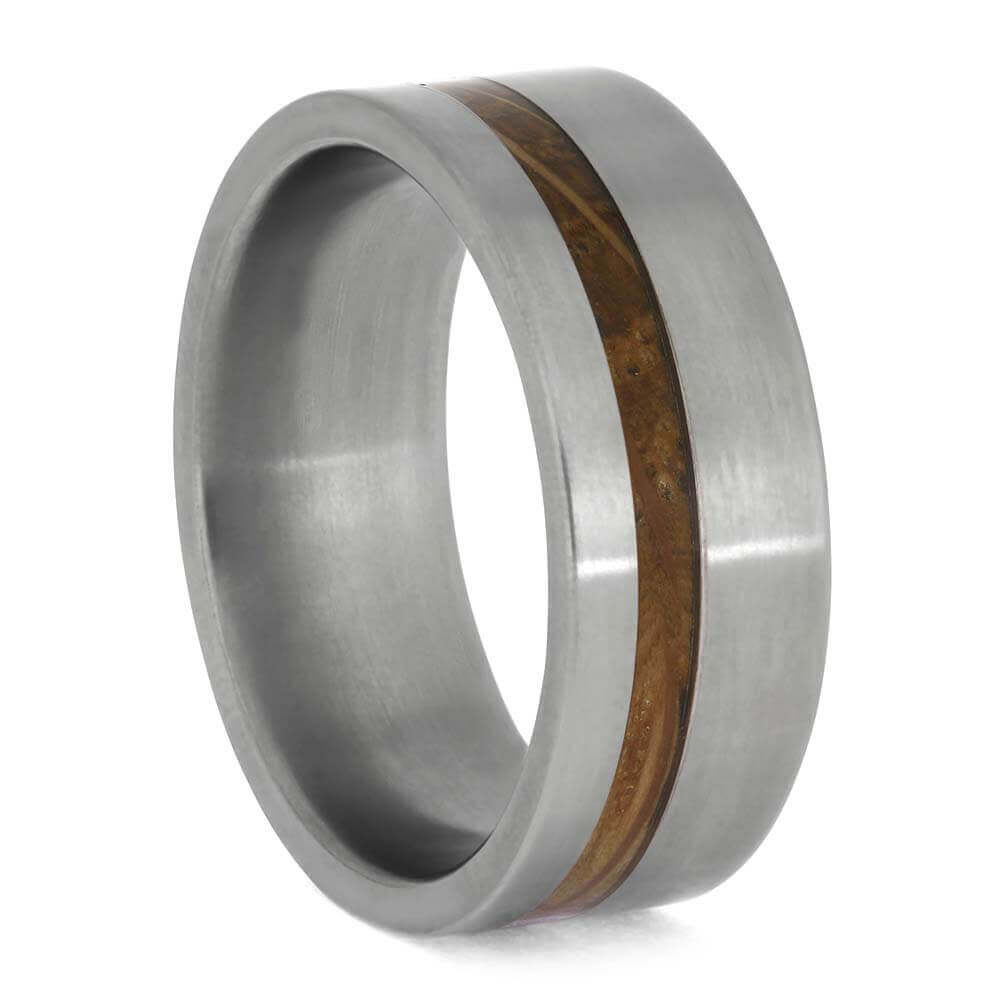 Custom Titanium Ring with Whiskey Barrel Oak