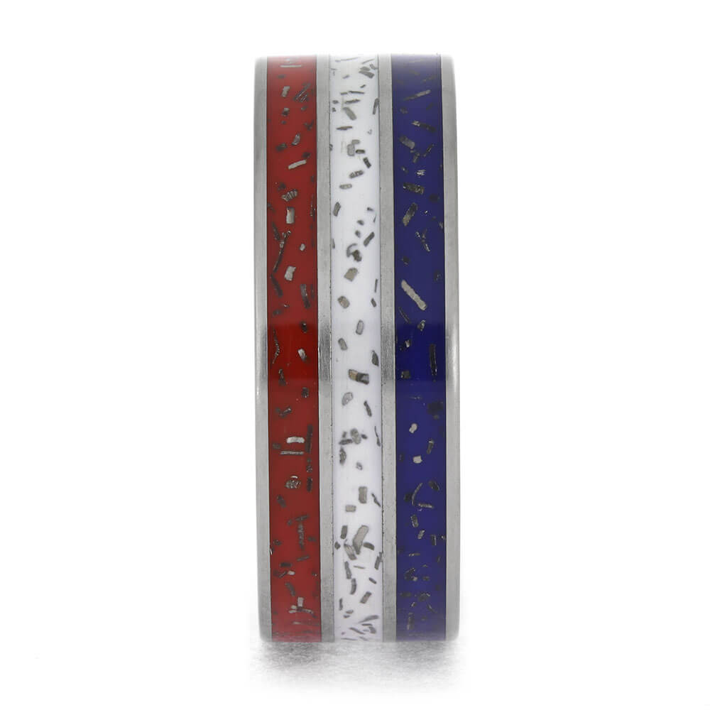 Red, White, and Blue Wedding Ring in Titanium