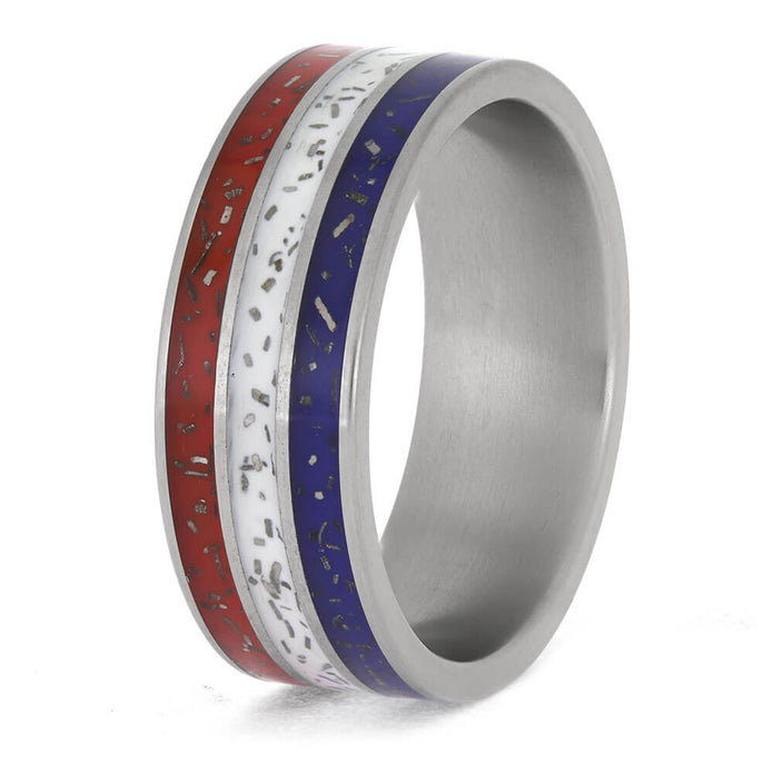 Patriotic Tricolor Wedding Band with Meteorite