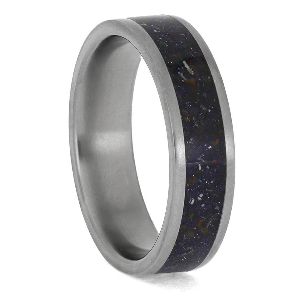 Custom Men's Wedding Band with Goldstone, Meteorite and Opal