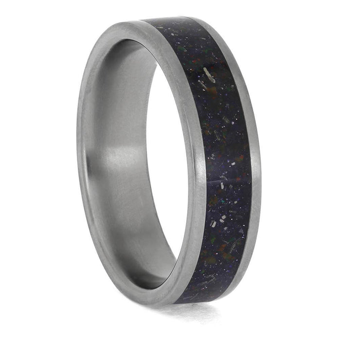 Custom Men's Wedding Band with Goldstone, Meteorite and Opal