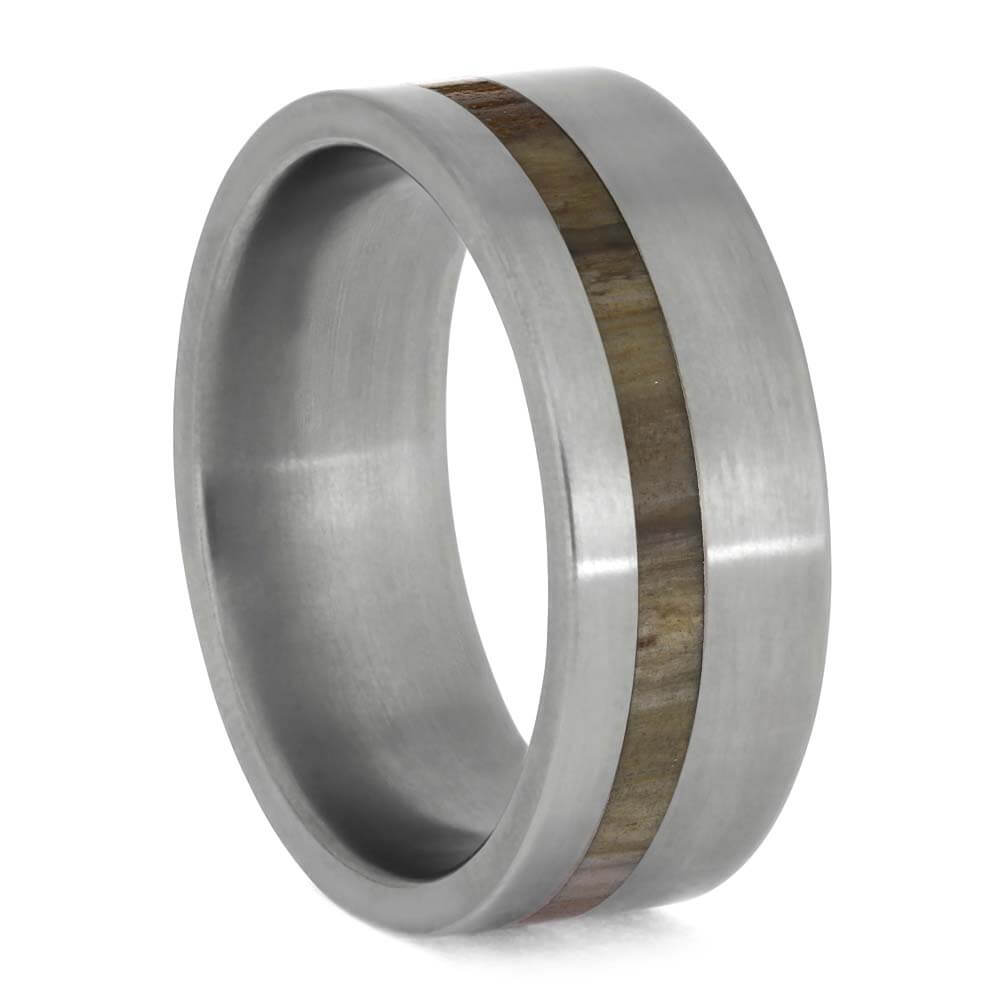 Handmade Ring with Petrified Wood and Titanium