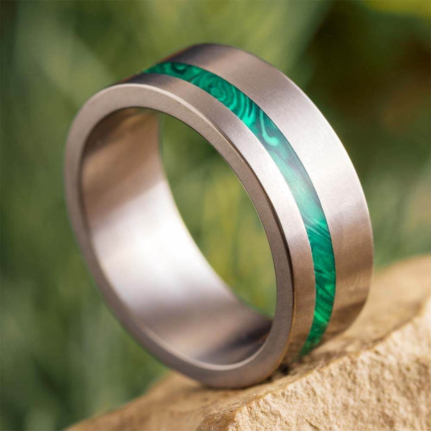 Green Malachite Wedding Band for Men