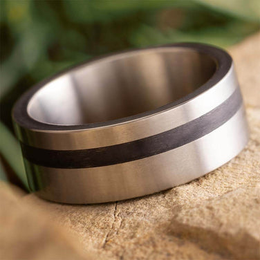 Black Obsidian and Titanium Wedding Band for Men