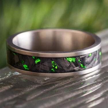 Green Foil and Forged Carbon Fiber Wedding Band