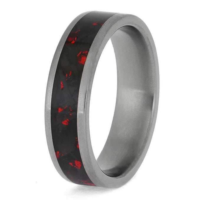 Red and Black Wedding Band in Titanium