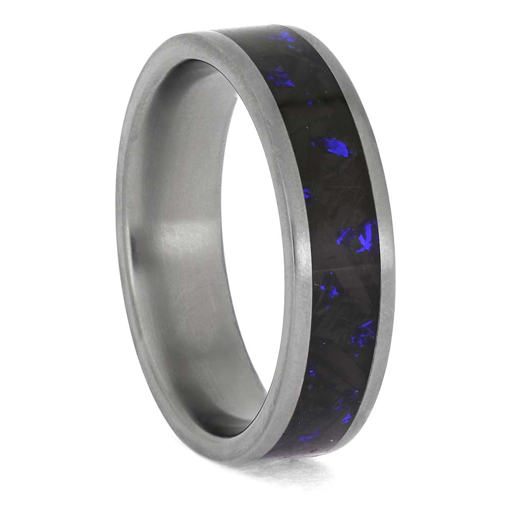 Blue Foil and Carbon Fiber Wedding Band