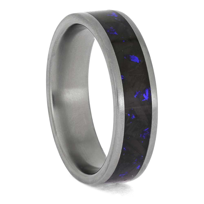 Blue Foil and Carbon Fiber Wedding Band