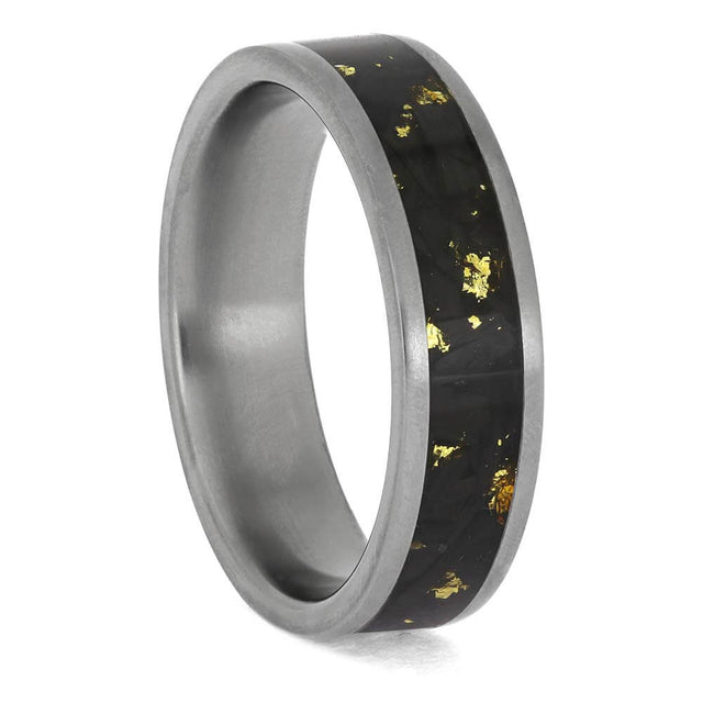 Forged Carbon Fiber Ring with Gold Flakes