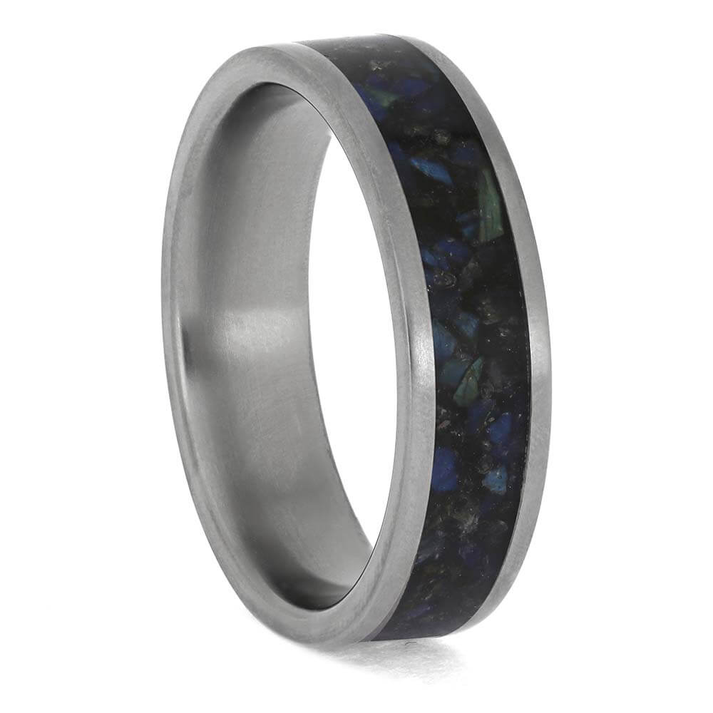 Crushed Labradorite and Titanium Wedding Band