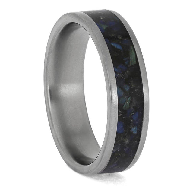 Crushed Labradorite and Titanium Wedding Band