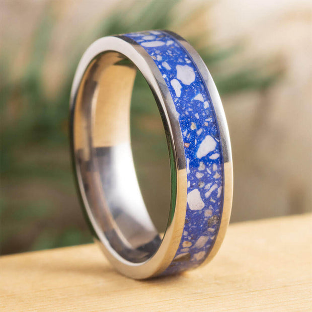 Blue Enamel Memorial Ring with Cremation Ashes