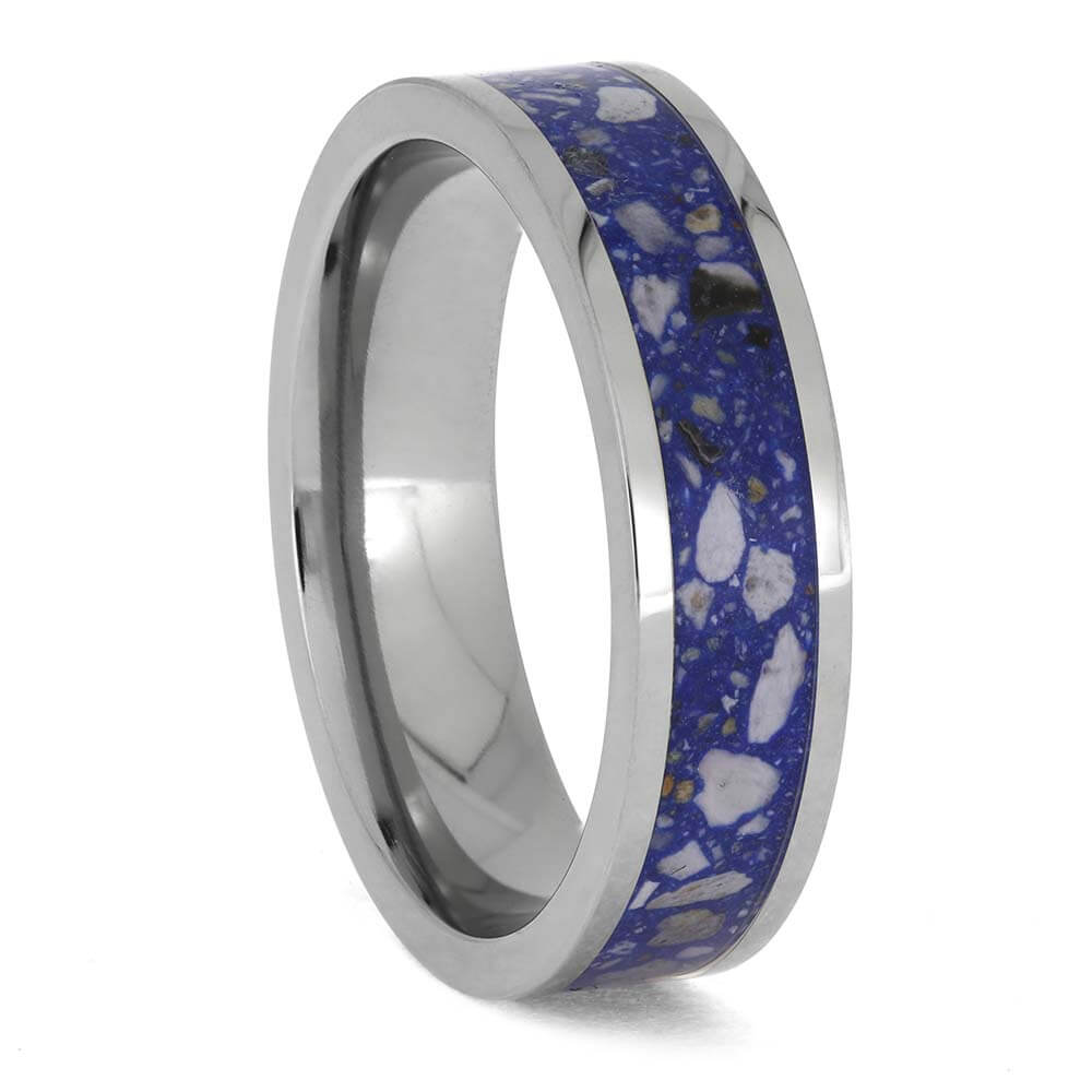 Blue Enamel Memorial Ring with Cremation Ashes
