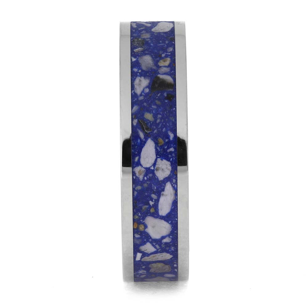 Blue Enamel Memorial Ring with Cremation Ashes