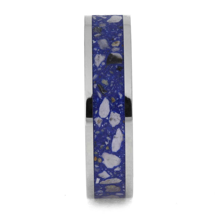 Blue Enamel Memorial Ring with Cremation Ashes