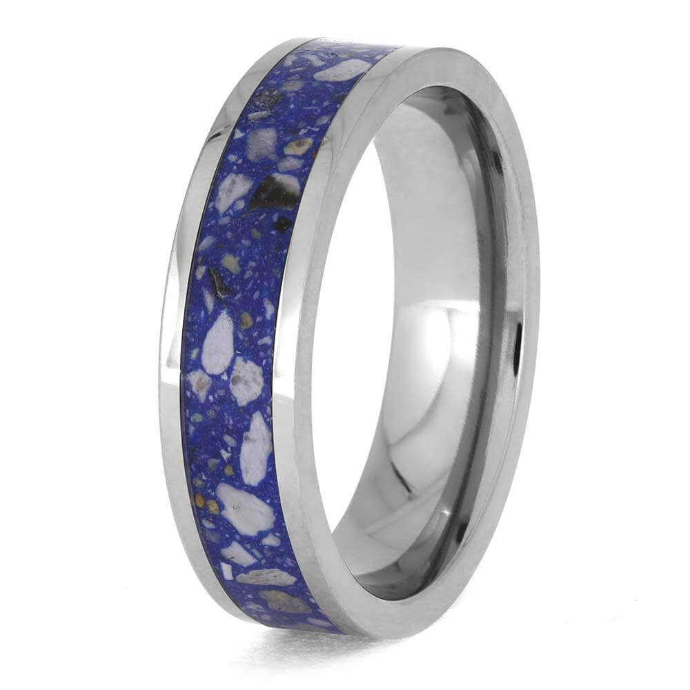 Blue Enamel Memorial Ring with Cremation Ashes