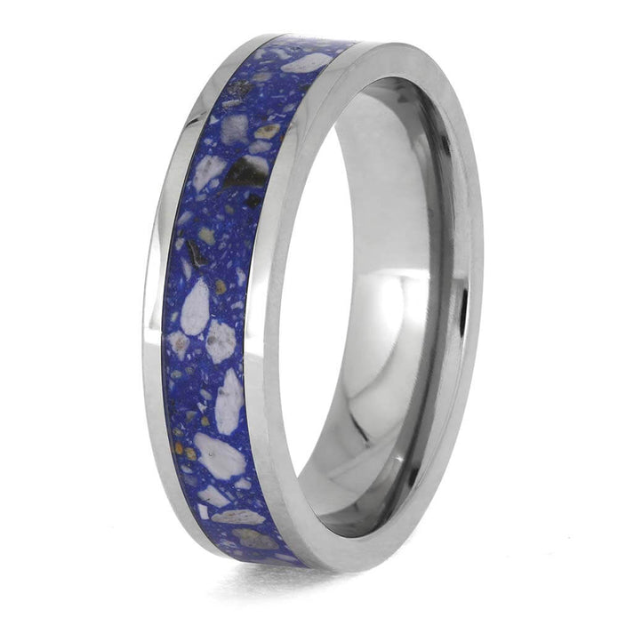 Blue Enamel Memorial Ring with Cremation Ashes