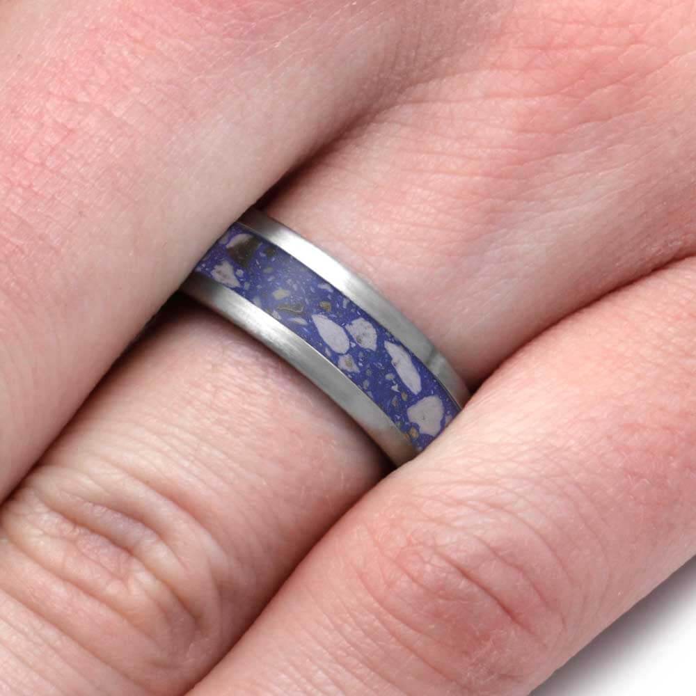Blue Enamel Memorial Ring with Cremation Ashes