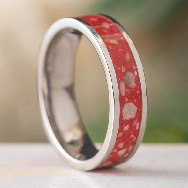 Red Memorial Ring with Ashes and Enamel