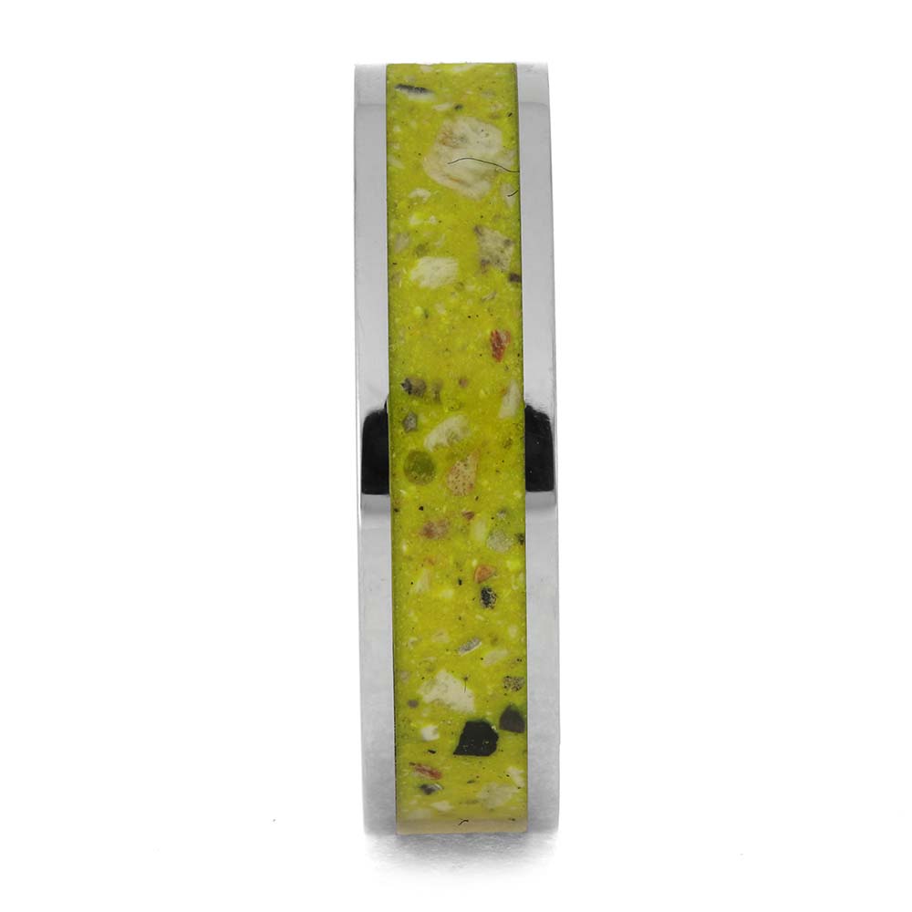 Custom Memorial Ring with Ashes and Yellow Enamel