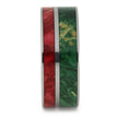 Green Box Elder Burl Wedding Band with Red Wood and Titanium