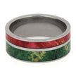 Handmade Titanium Ring with Red and Green Wood Inlays