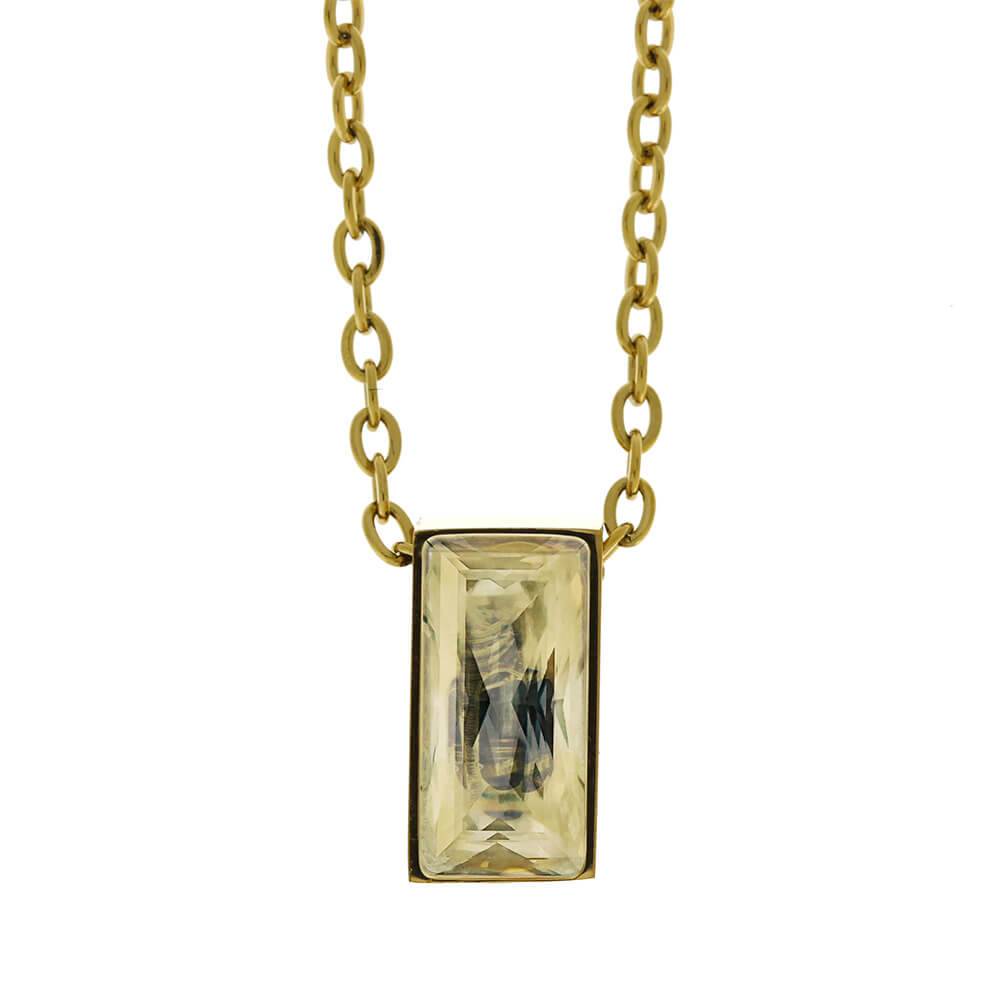 Front view of yellow gold cremains urn necklace