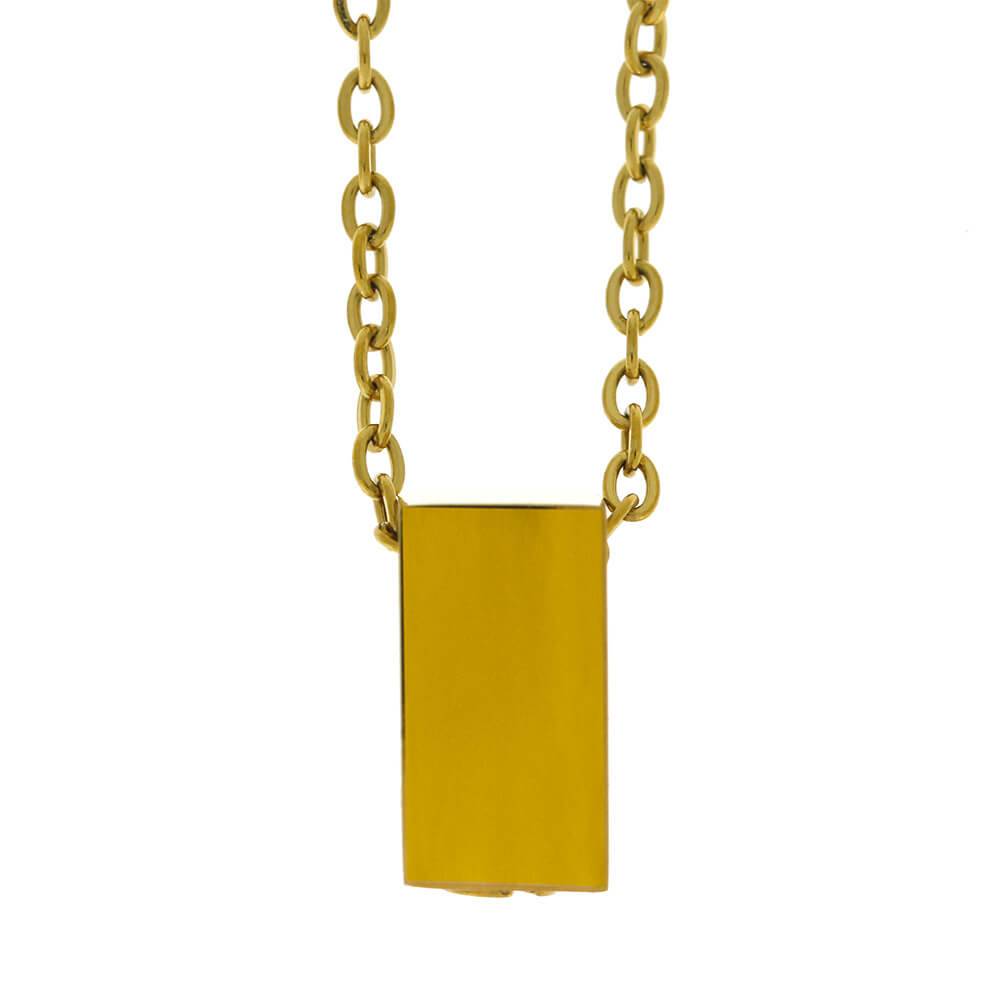 Back view of yellow gold cremains urn necklace