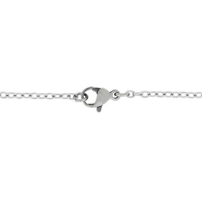 Close-up of a silver clasp on a chain against a white background