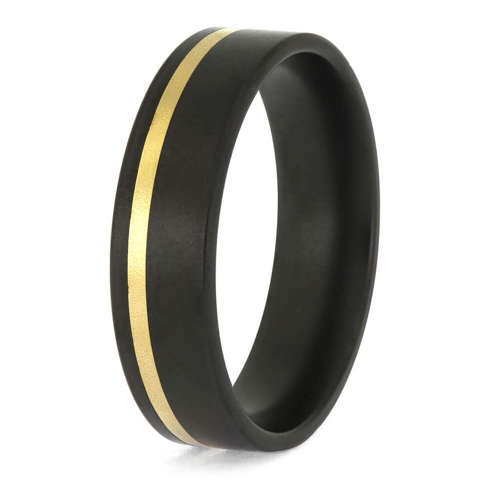 Black Metal Wedding Band with Gold Pinstripe