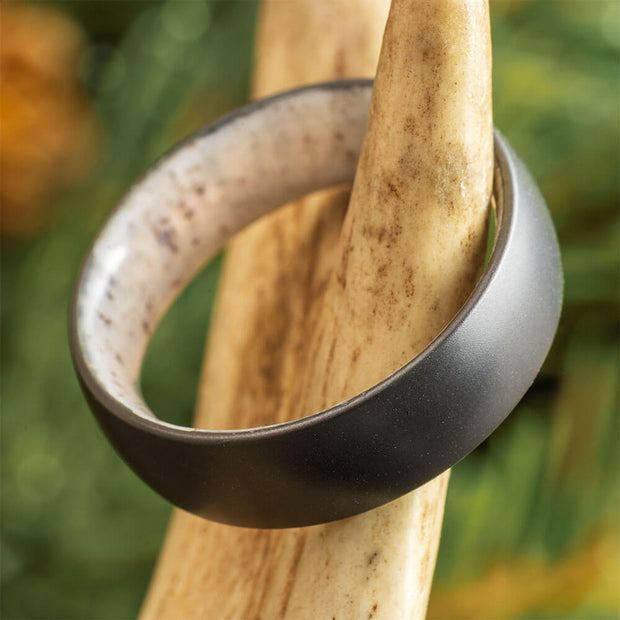 Black Wedding Band with Antler Sleeve