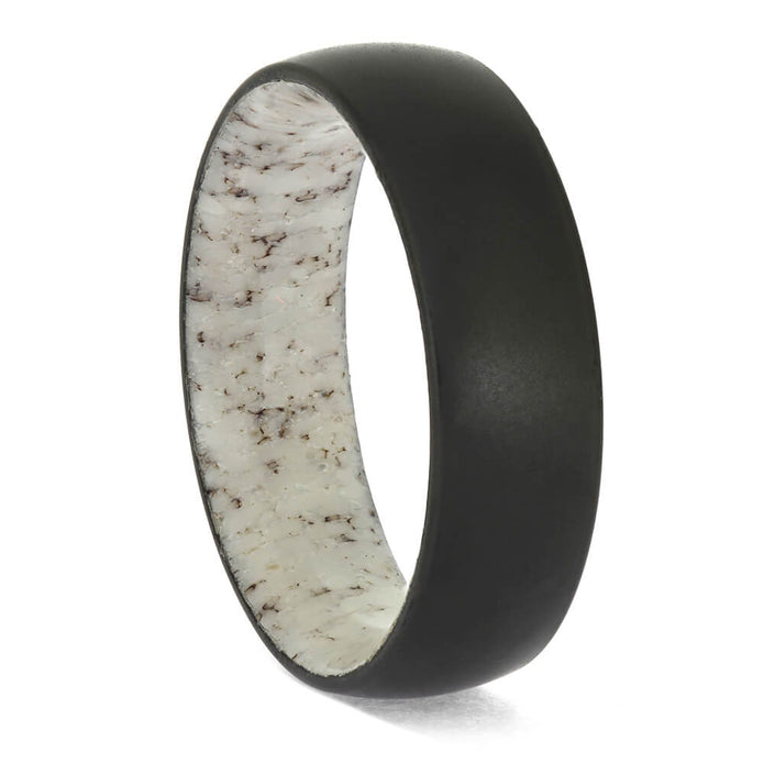 Deer Antler and Black Zirconium Ring for Men