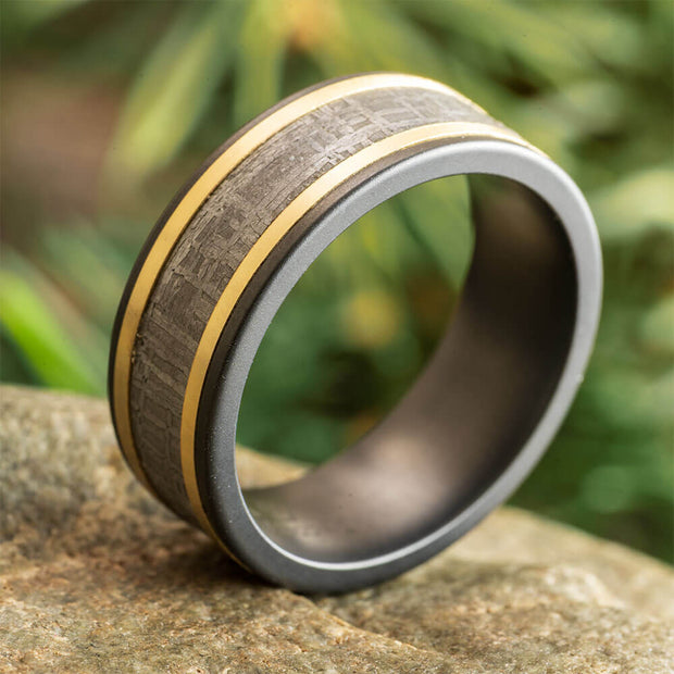 Meteorite Wedding Band in Black Zirconium