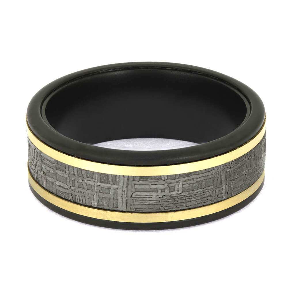 Black Zirconium Wedding Ring with Meteorite