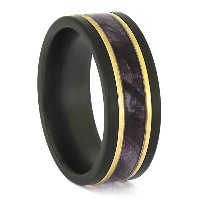 Purple Wood and Black Zirconium Wedding Band