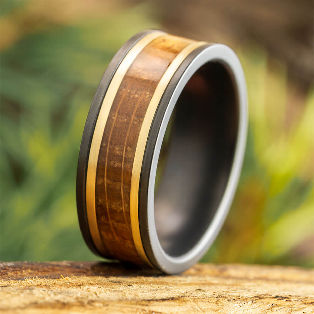 Whiskey Oak Wedding Band in Black Zirconium
