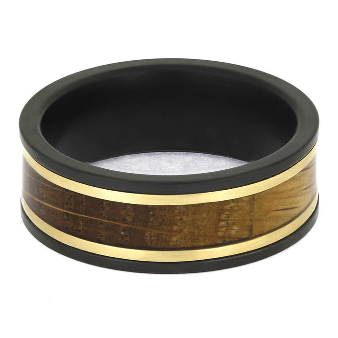 Whiskey Barrel Wood and Black Zirconium Wedding Band