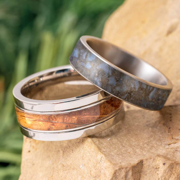 Dinosaur Bone and Whiskey Barrel Interchangeable Rings