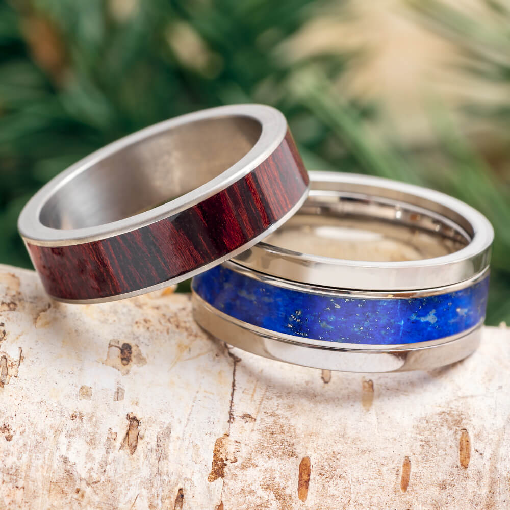 Bloodwood and Lapis Interchangeable Ring Set